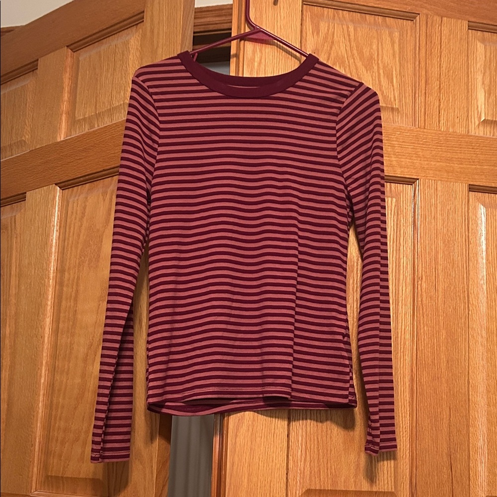 SO Burgundy and Black Striped Long Sleeve Top